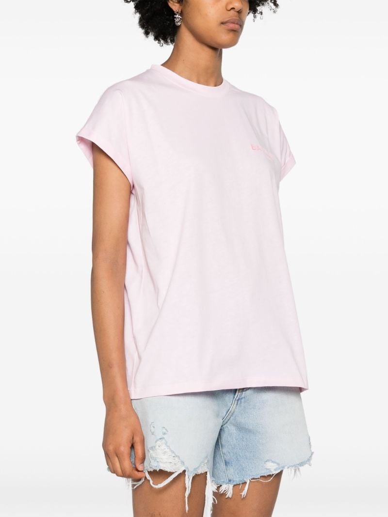 Pink Flocked Logo Cotton T-shirt