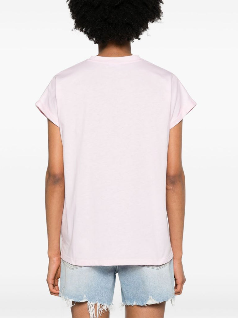 Pink Flocked Logo Cotton T-shirt