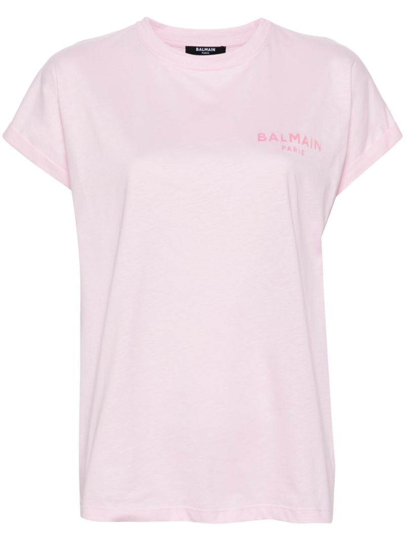 Pink Flocked Logo Cotton T-shirt