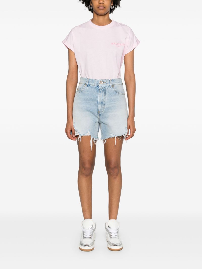 Pink Flocked Logo Cotton T-shirt