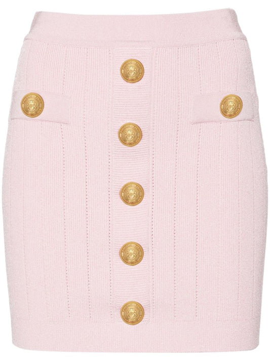 Pink Button-embossed Pencil Skirt