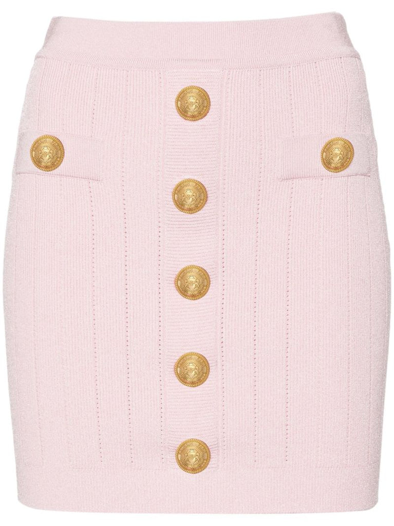 Pink Button-embossed Pencil Skirt