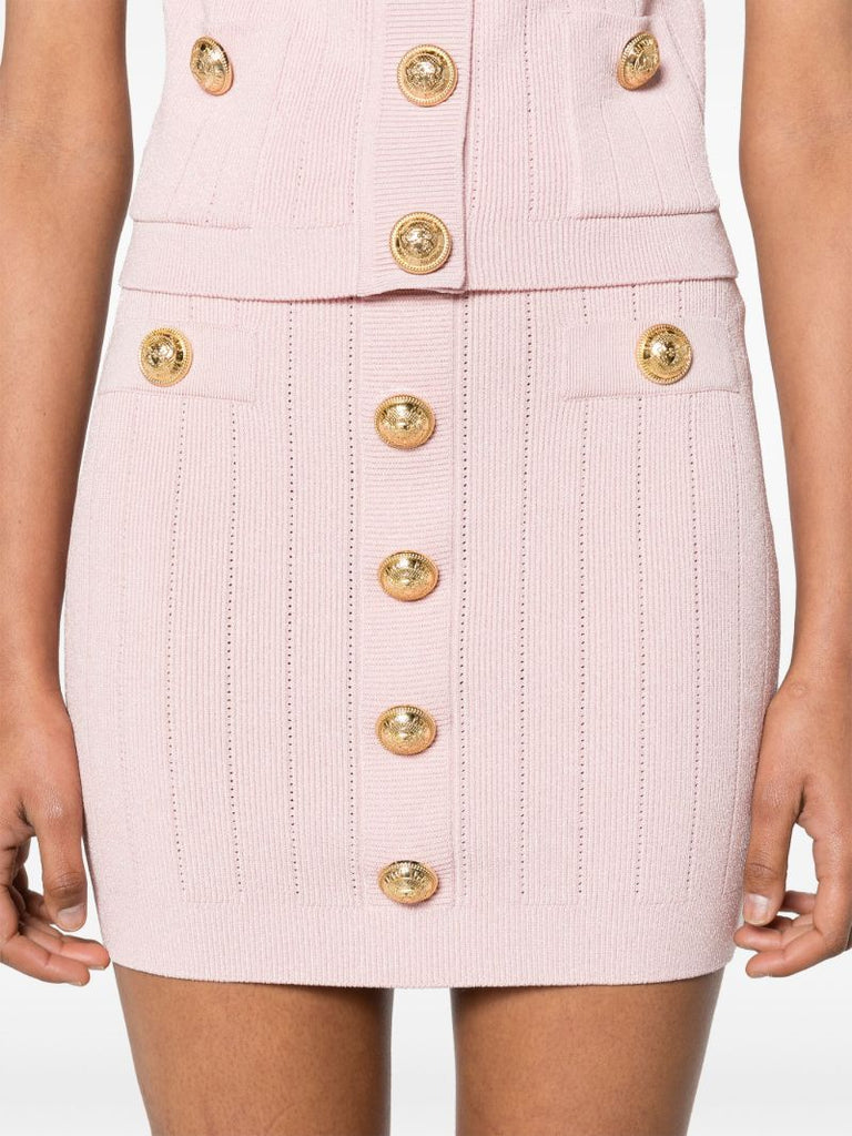 Pink Button-embossed Pencil Skirt