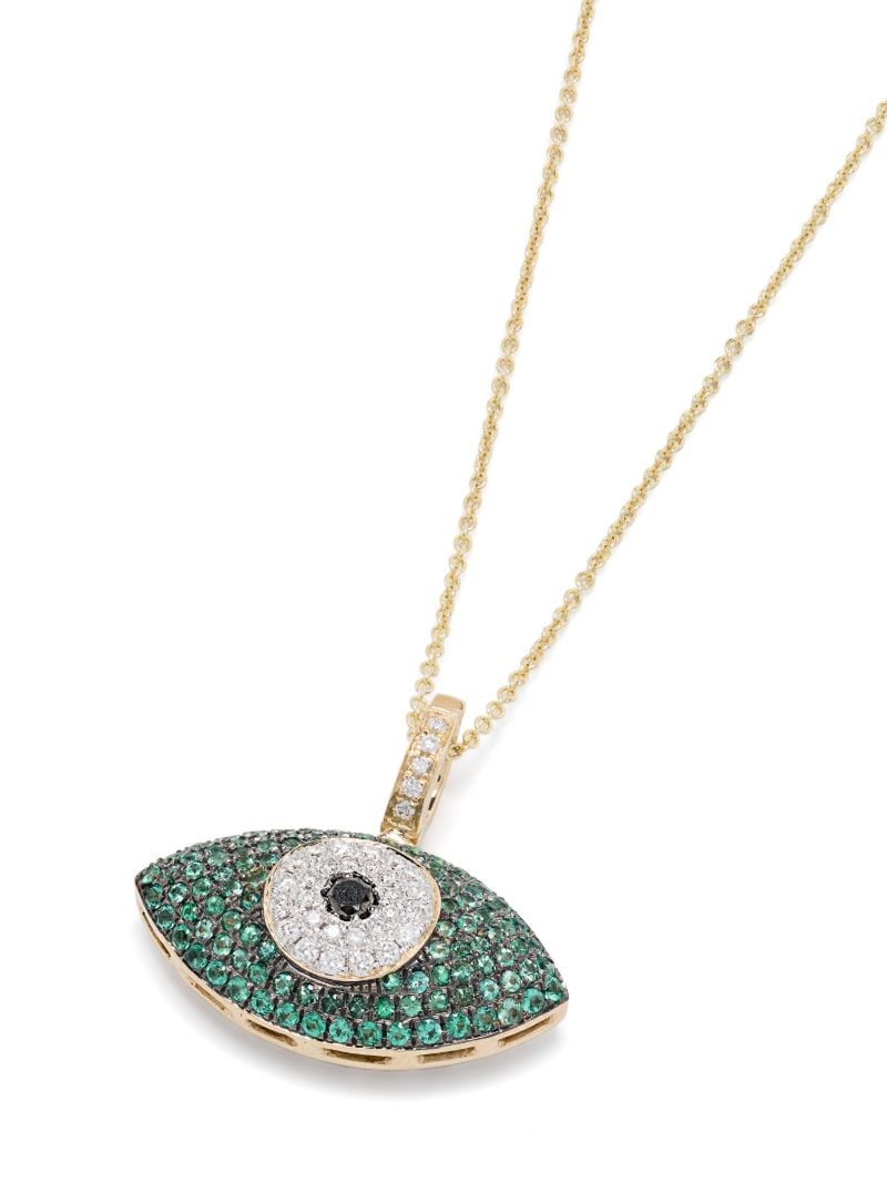 14k Yellow Gold Evil Eye Emerald Diamond Necklace