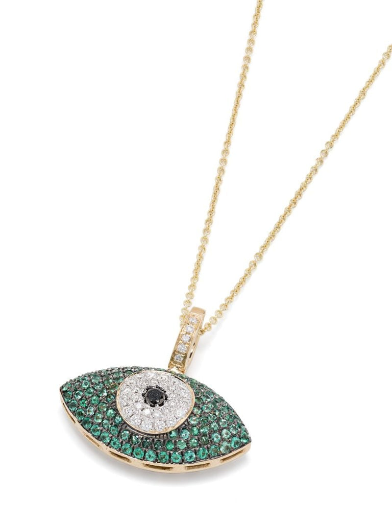 14k Yellow Gold Evil Eye Emerald Diamond Necklace