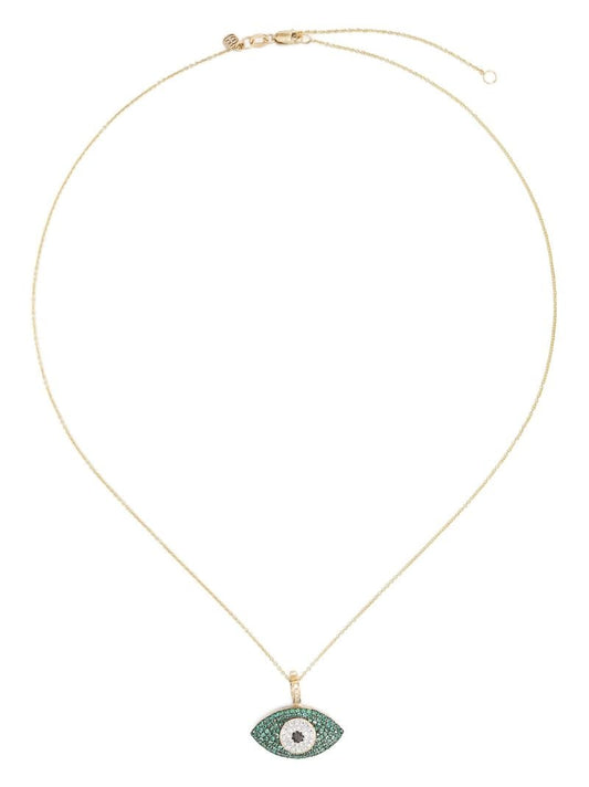 14k Yellow Gold Evil Eye Emerald Diamond Necklace