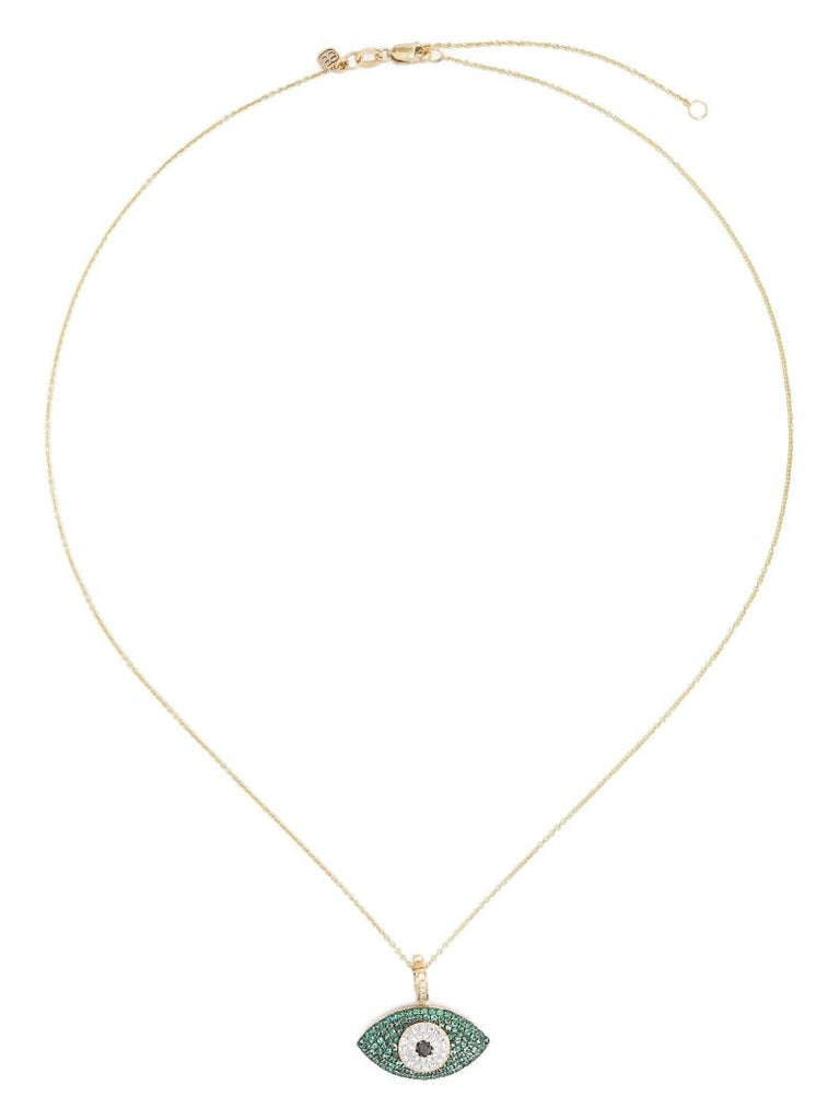 14k Yellow Gold Evil Eye Emerald Diamond Necklace