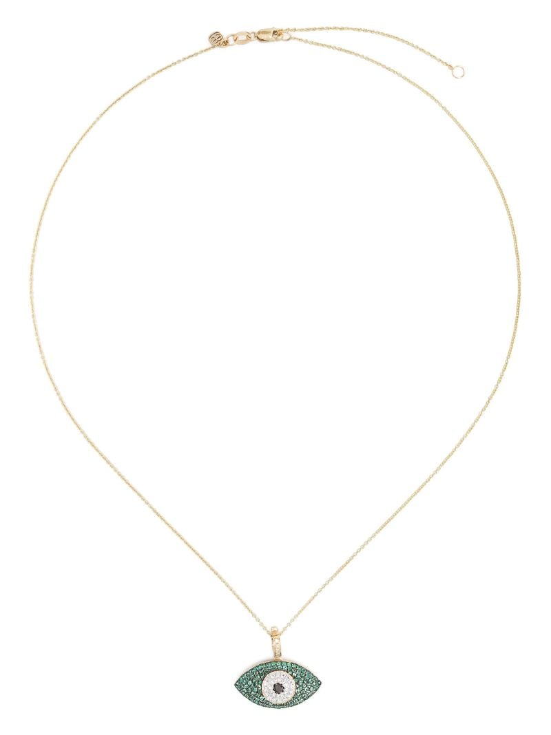 14k Yellow Gold Evil Eye Emerald Diamond Necklace