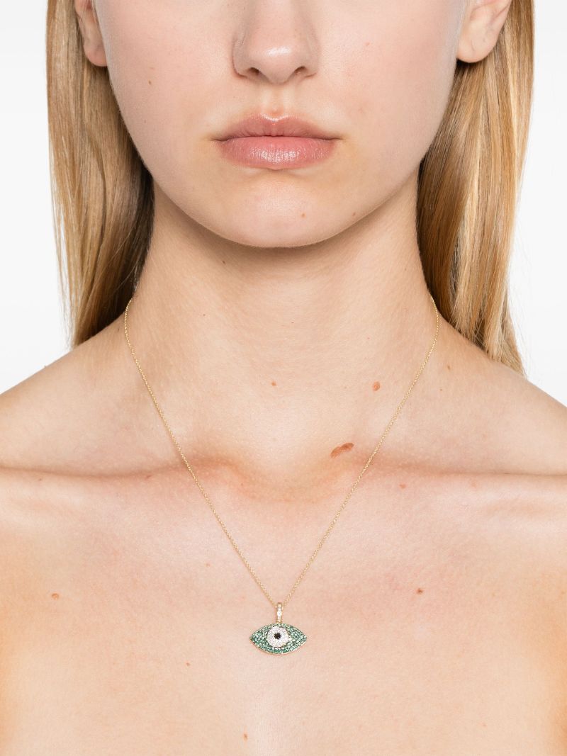 14k Yellow Gold Evil Eye Emerald Diamond Necklace