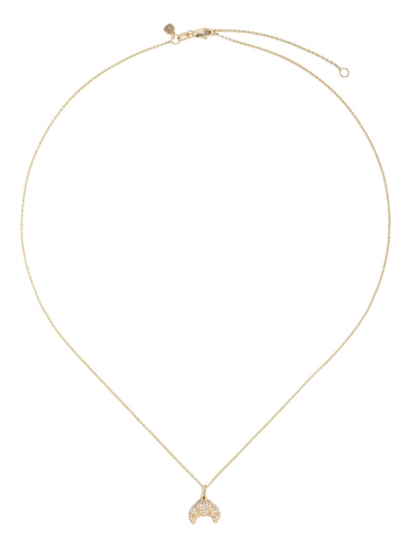 14k Yellow Gold Croissant Diamond Necklace