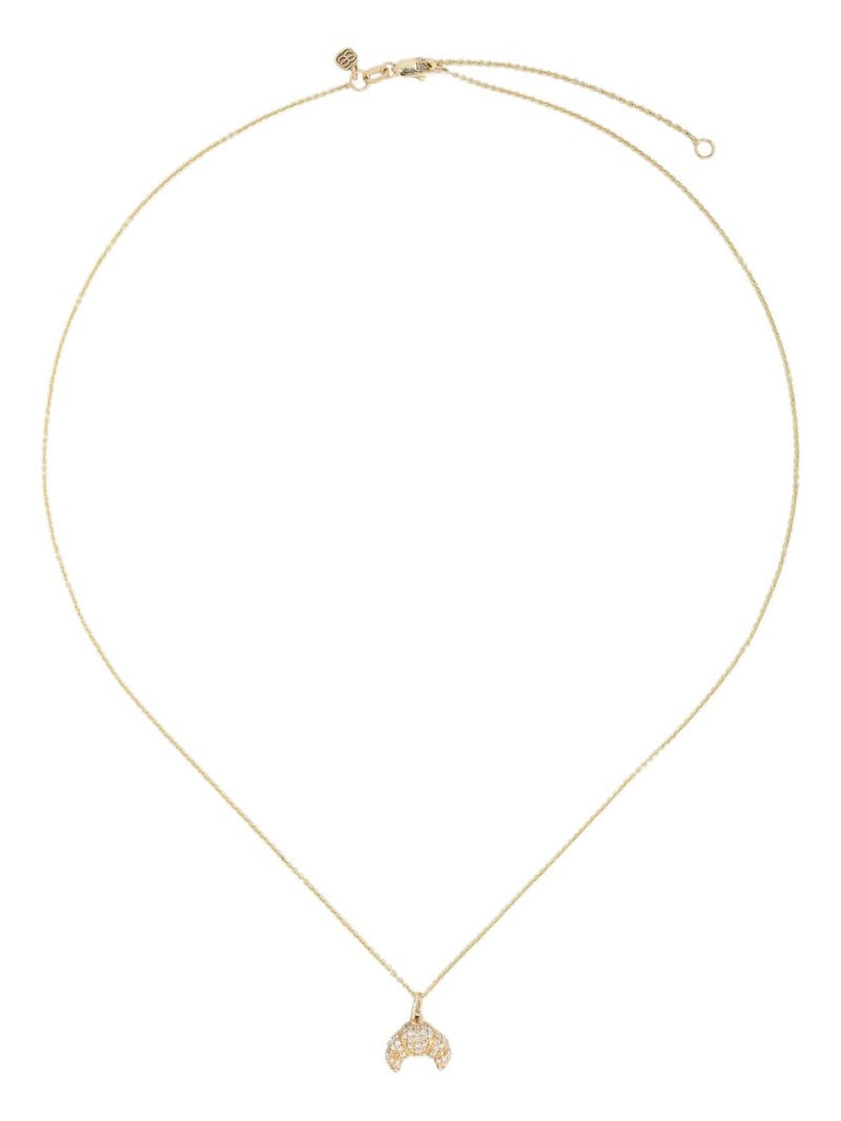 14k Yellow Gold Croissant Diamond Necklace