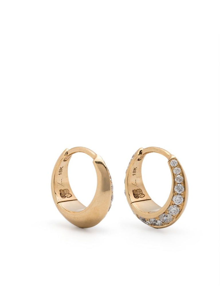 14k Yellow Gold Crescent Diamond Hoop Earrings