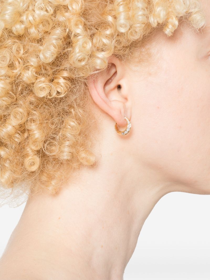 14k Yellow Gold Crescent Diamond Hoop Earrings