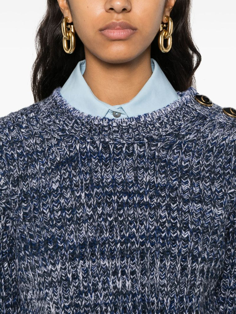 Blue Melange-knit Wool Sweater