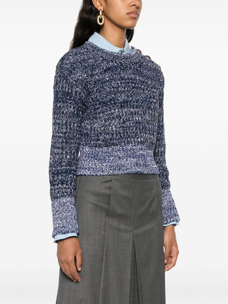 Blue Melange-knit Wool Sweater
