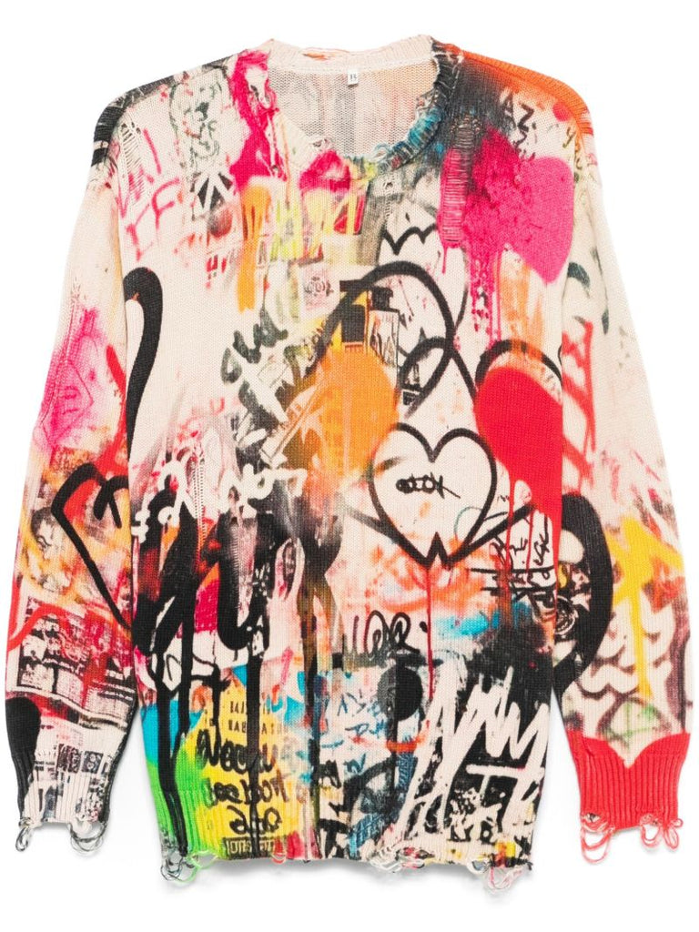 Neutral Graffiti-print Sweater