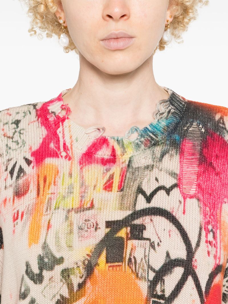 Neutral Graffiti-print Sweater