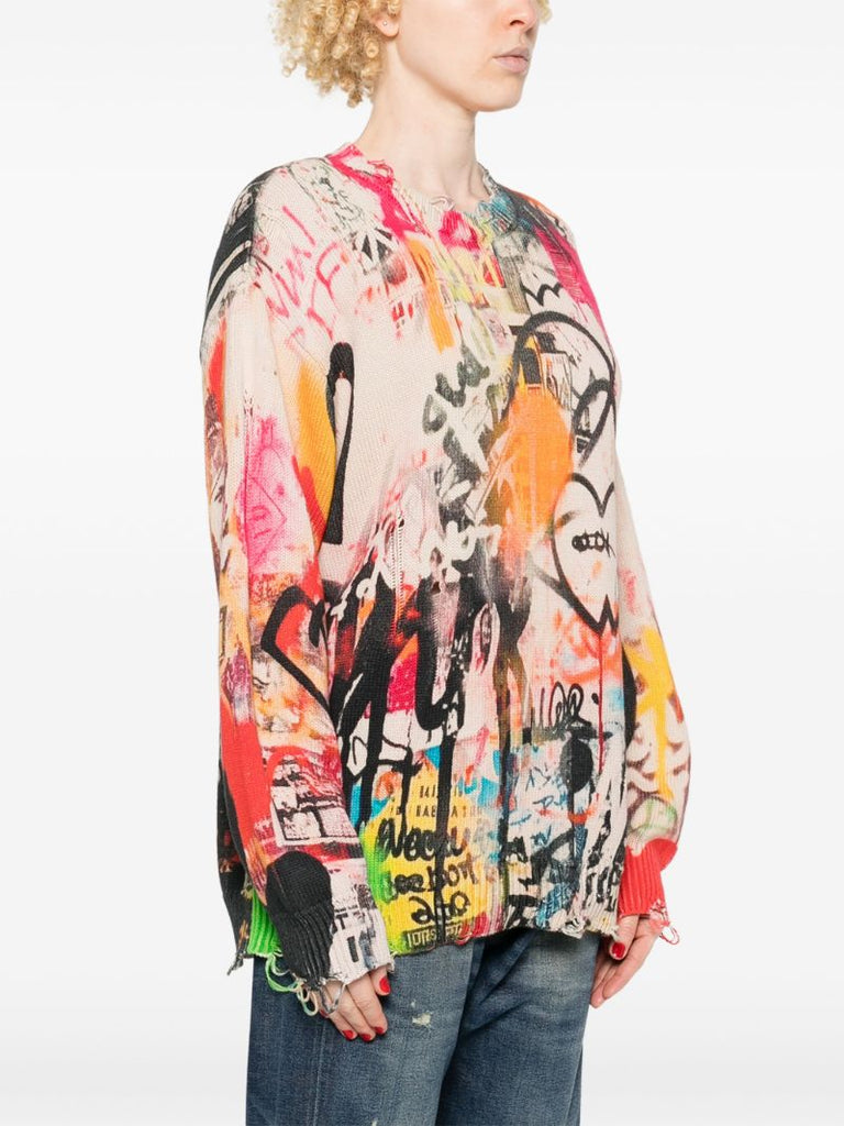 Neutral Graffiti-print Sweater
