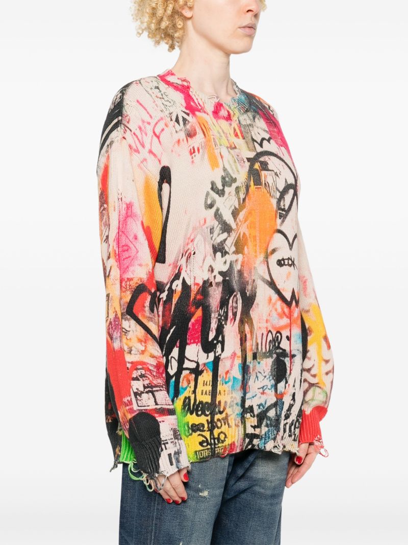 Neutral Graffiti-print Sweater