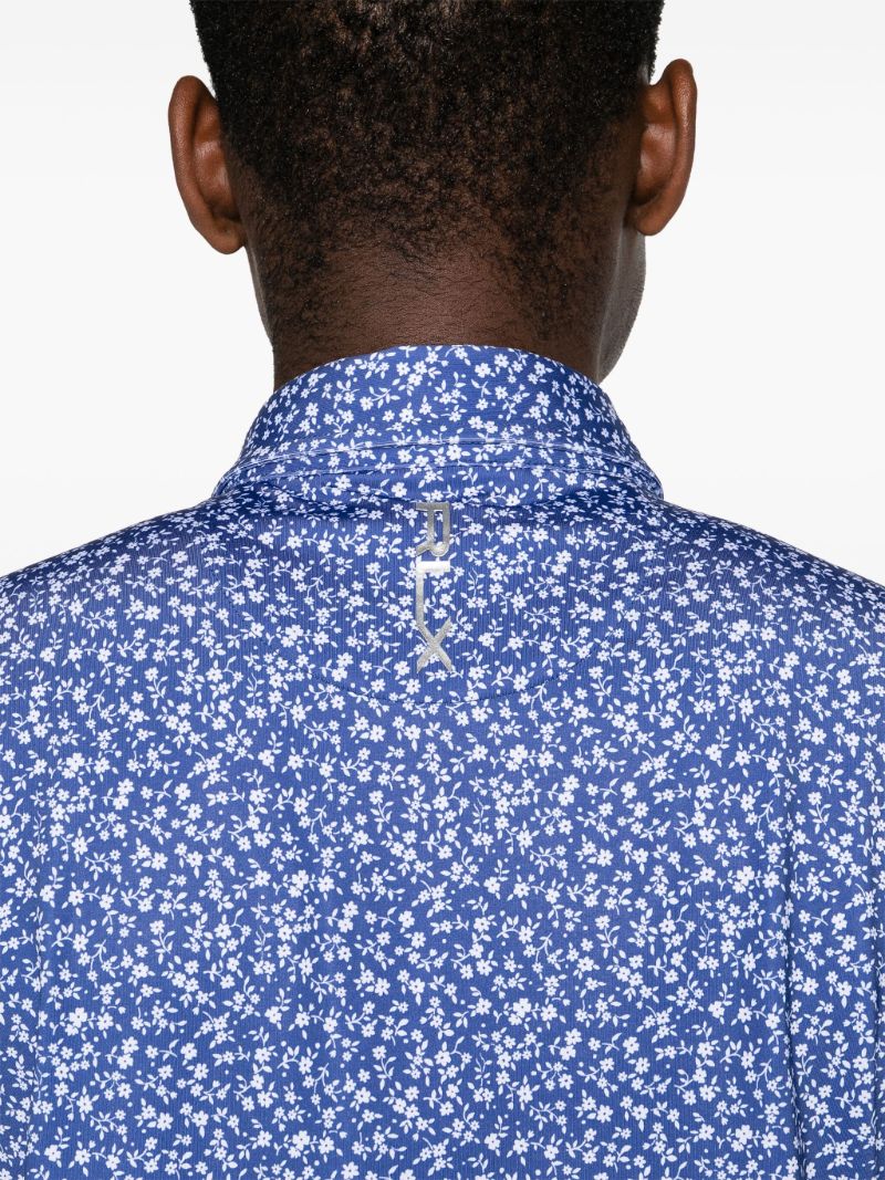 Blue Floral-print Golf Shirt