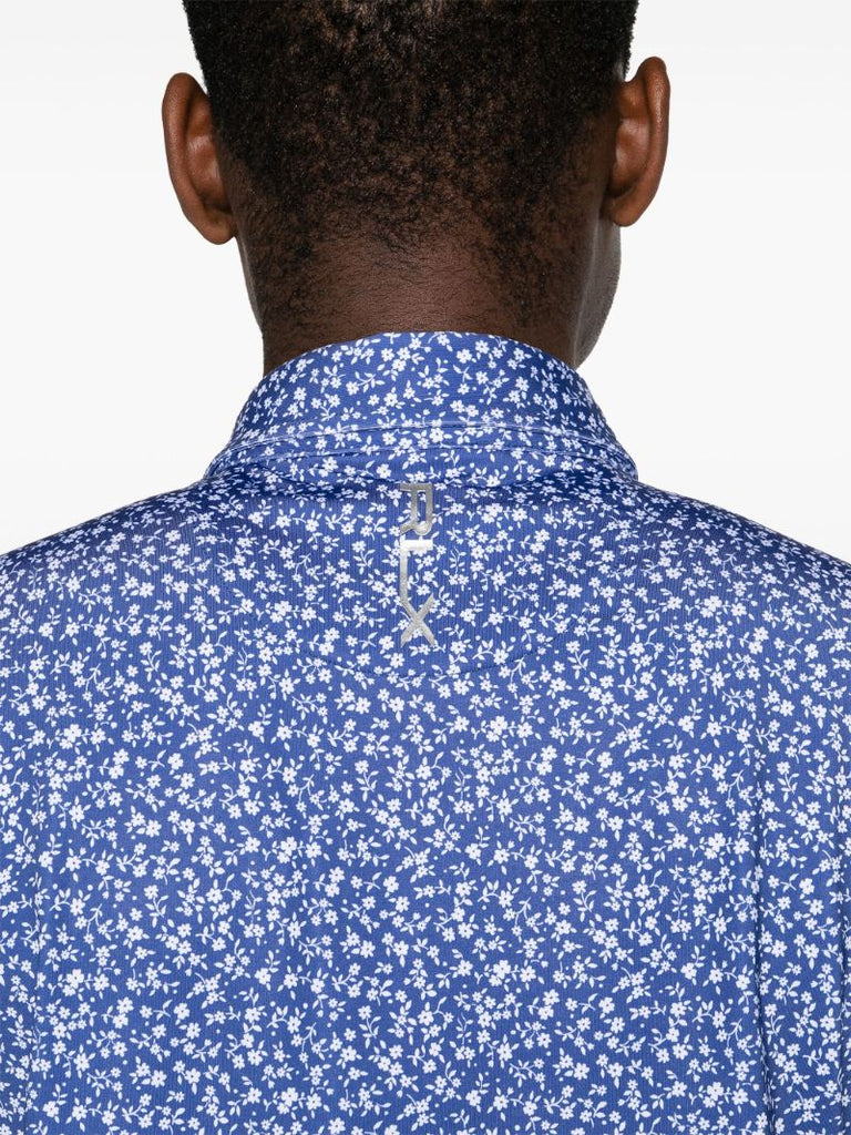 Blue Floral-print Golf Shirt