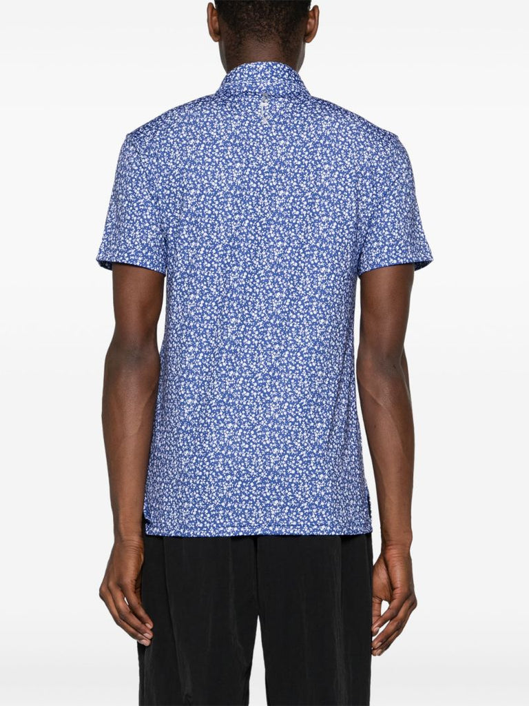 Blue Floral-print Golf Shirt