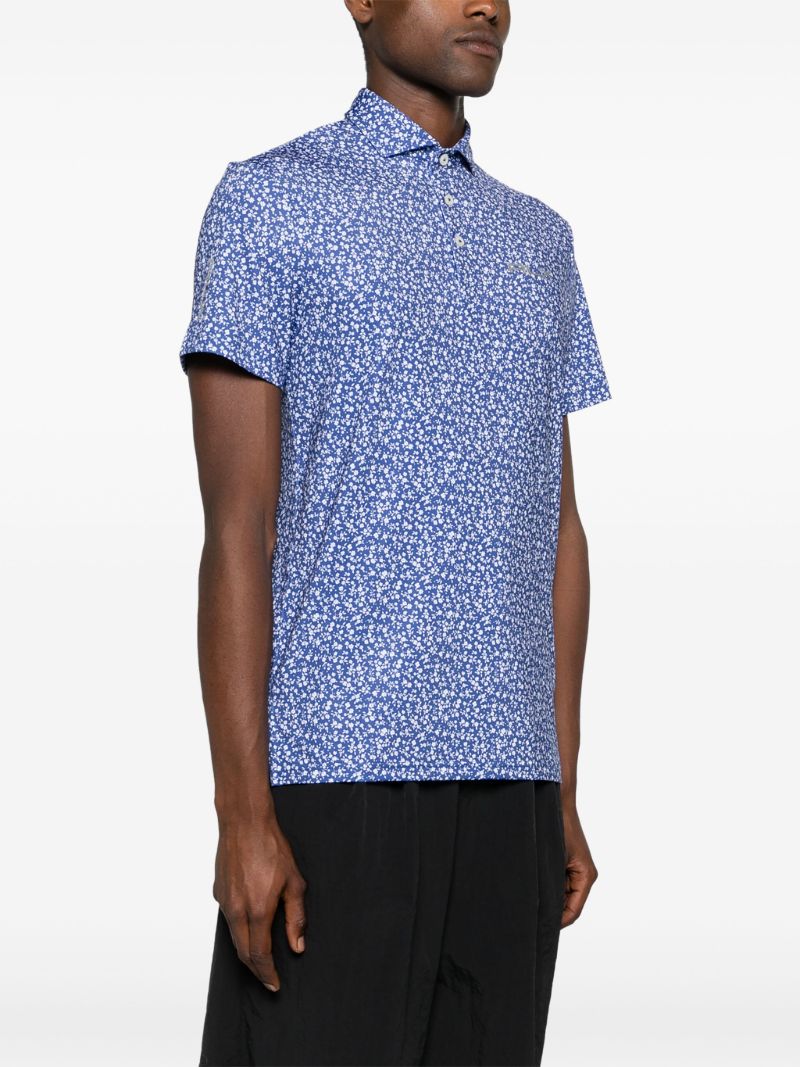 Blue Floral-print Golf Shirt