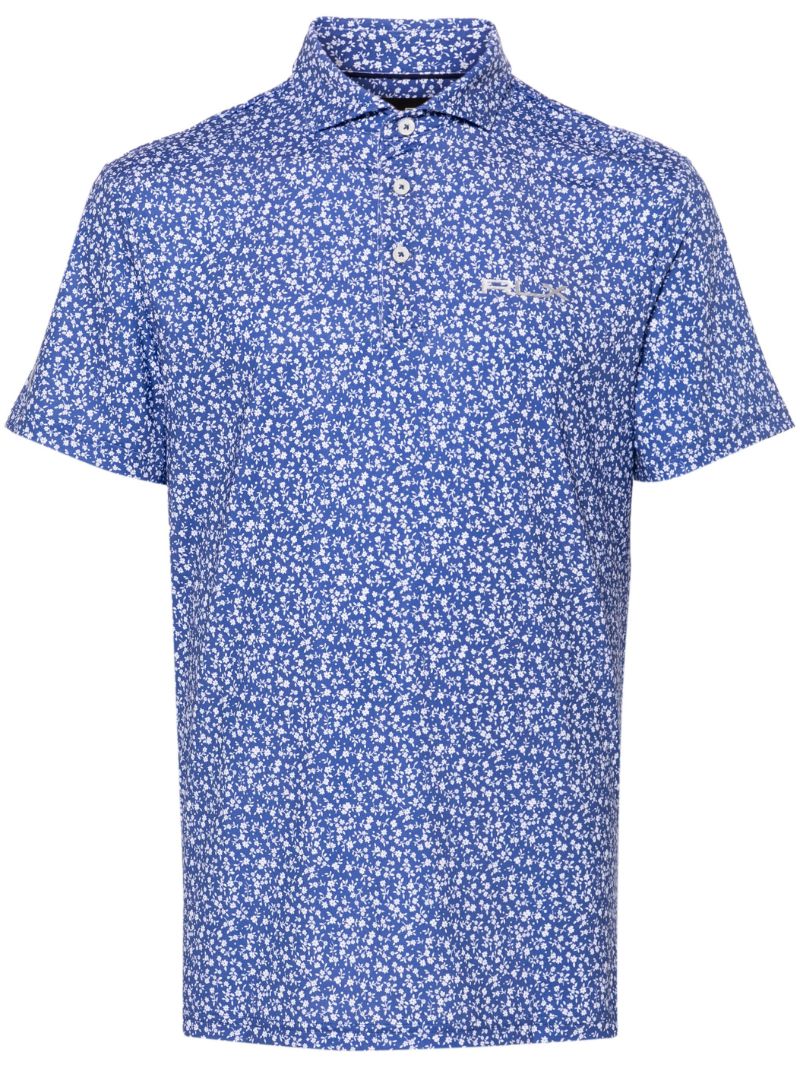 Blue Floral-print Golf Shirt