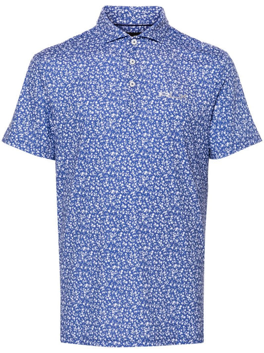 Blue Floral-print Golf Shirt