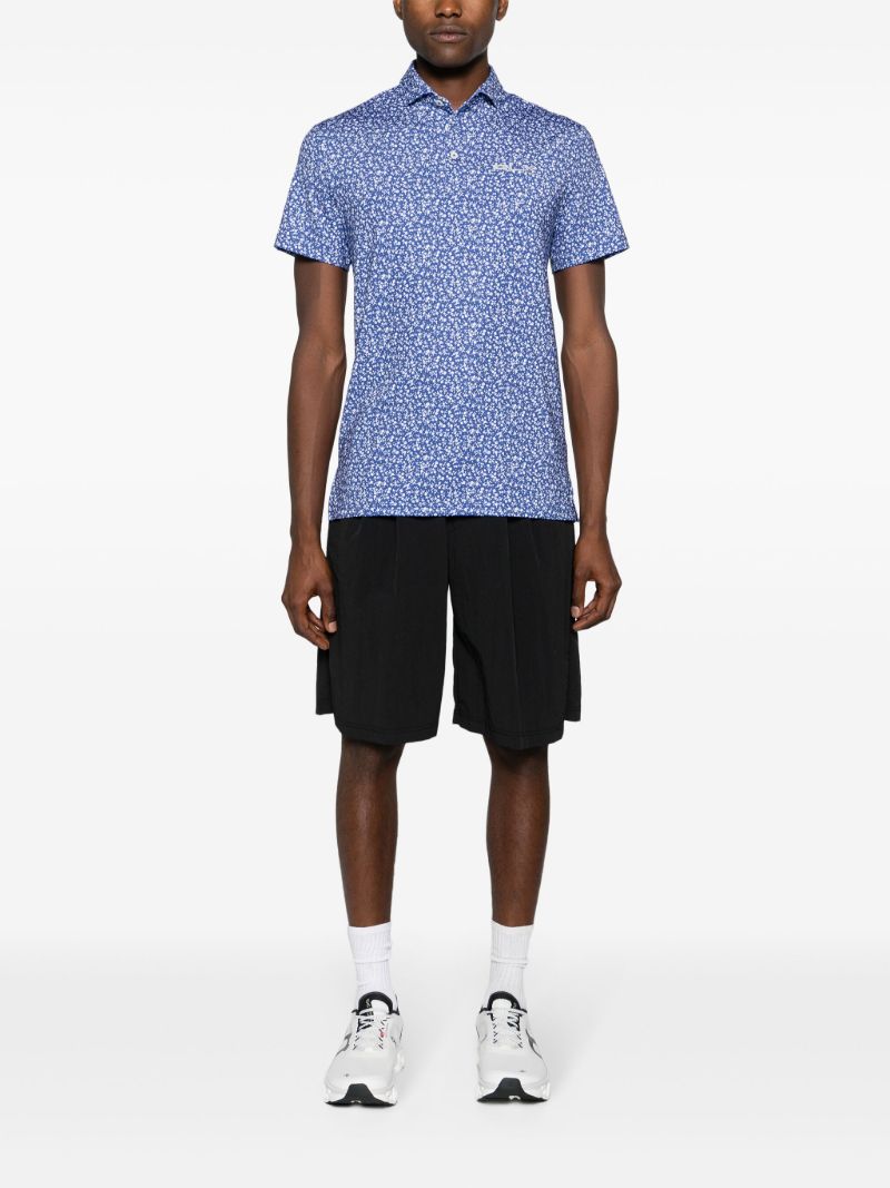 Blue Floral-print Golf Shirt