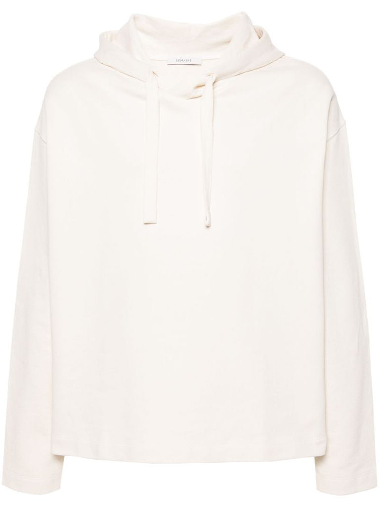 White Drawstring Cotton Hoodie