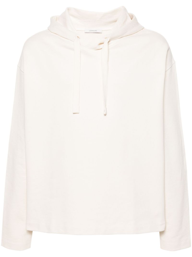 White Drawstring Cotton Hoodie