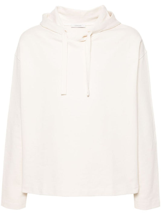 White Drawstring Cotton Hoodie
