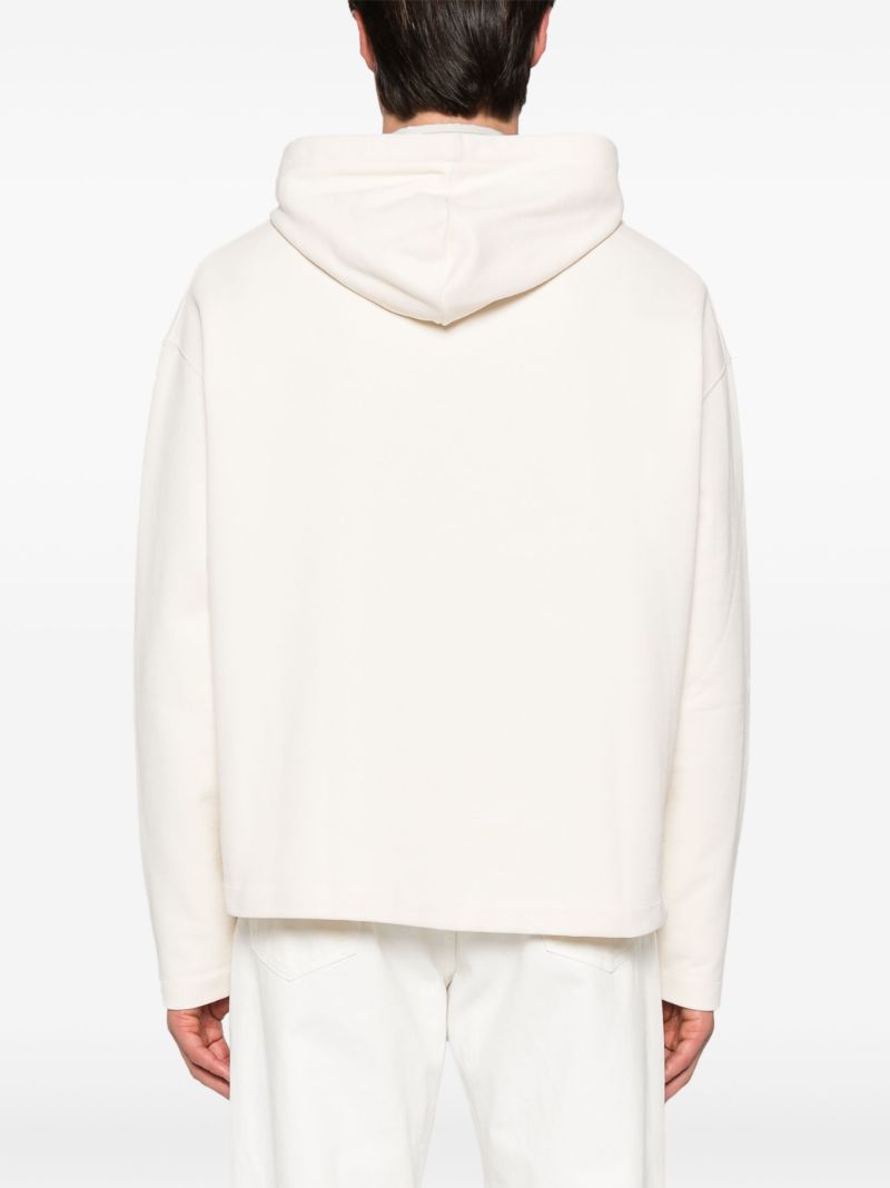 White Drawstring Cotton Hoodie