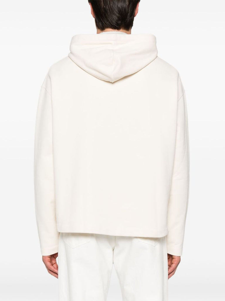 White Drawstring Cotton Hoodie