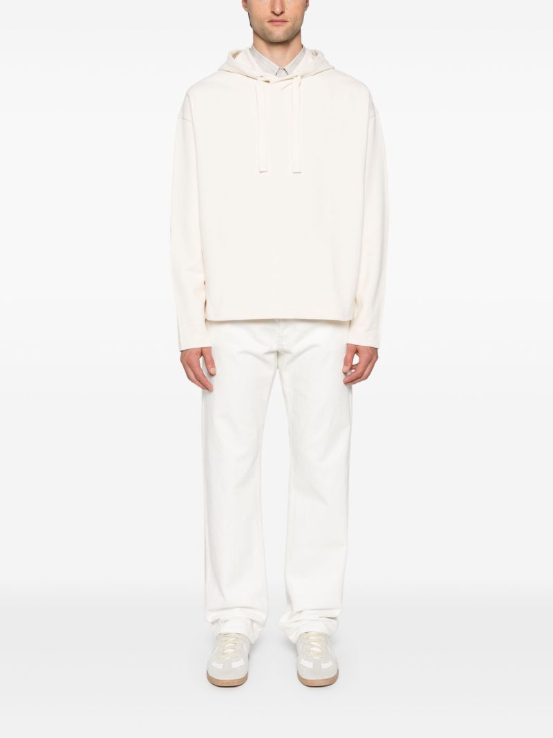 White Drawstring Cotton Hoodie