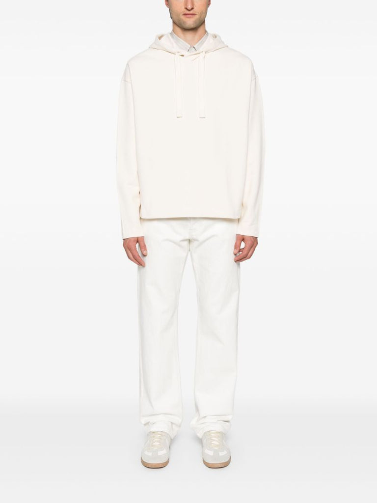 White Drawstring Cotton Hoodie