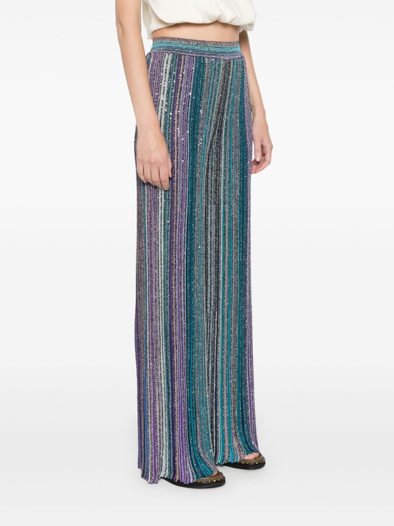 Blue Sequin-embellished Striped Palazzo Pants