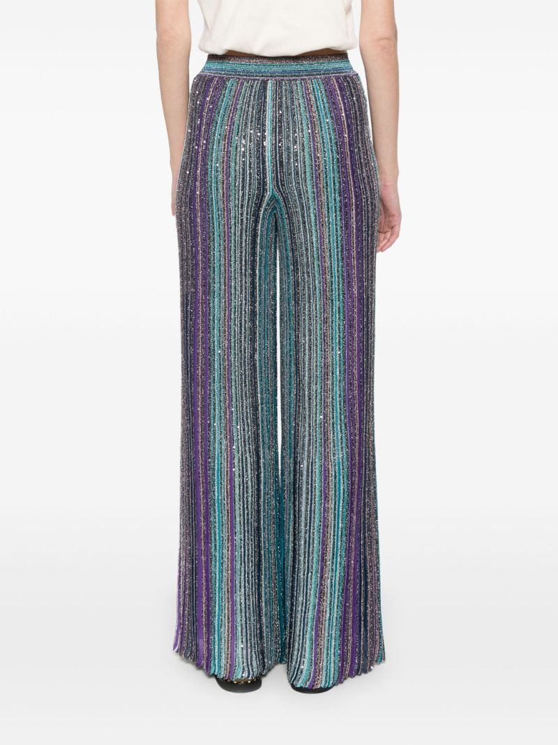 Blue Sequin-embellished Striped Palazzo Pants