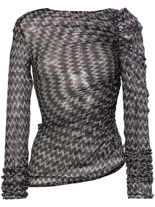 Black Zigzag-knit Top