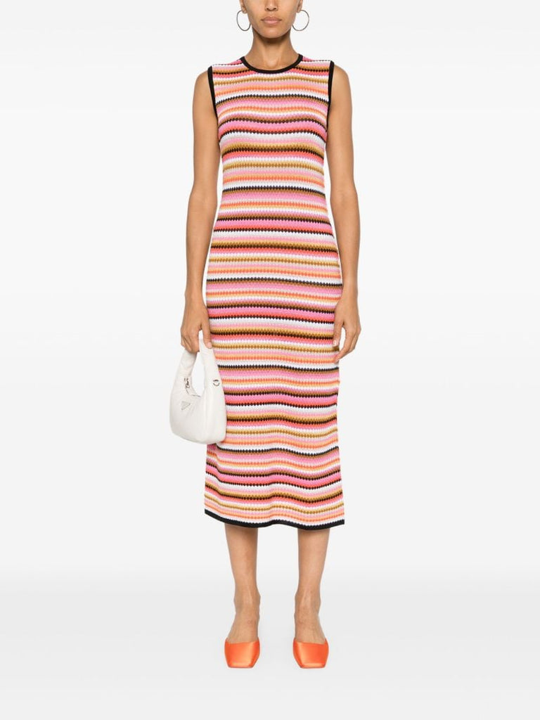 Pink Striped Knitted Midi Dress