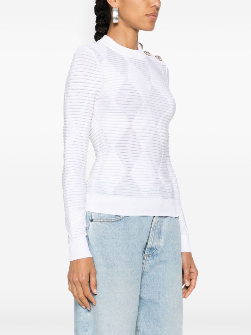 White Argyle-knit Crew-neck Sweater