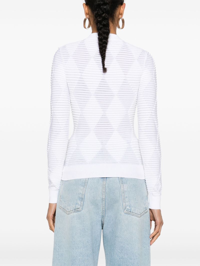 White Argyle-knit Crew-neck Sweater