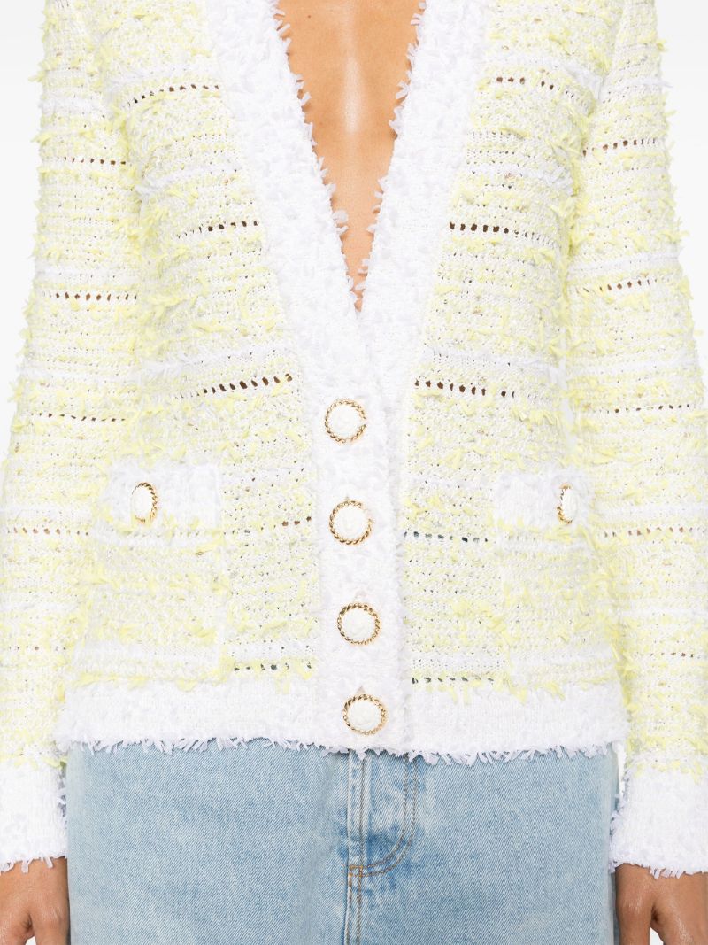 Yellow Tweed Single-breasted Cardigan