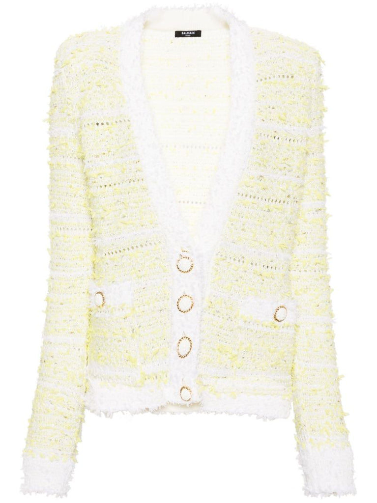Yellow Tweed Single-breasted Cardigan