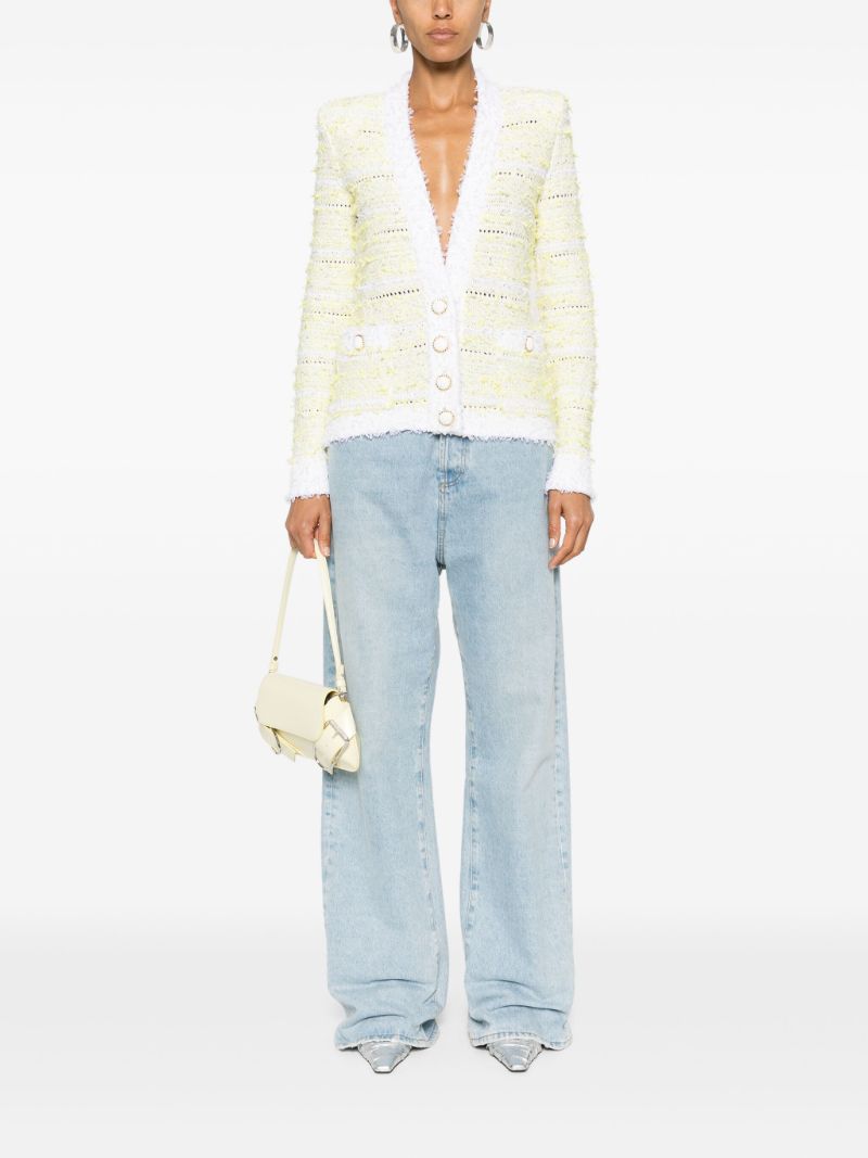 Yellow Tweed Single-breasted Cardigan