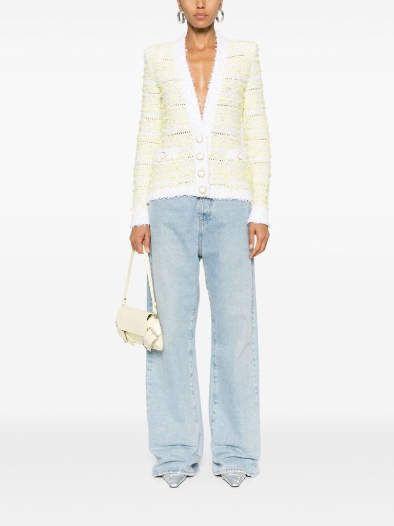 Yellow Tweed Single-breasted Cardigan