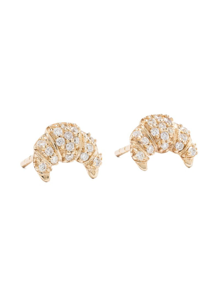 14k Yellow Gold Croissant Diamond Earrings