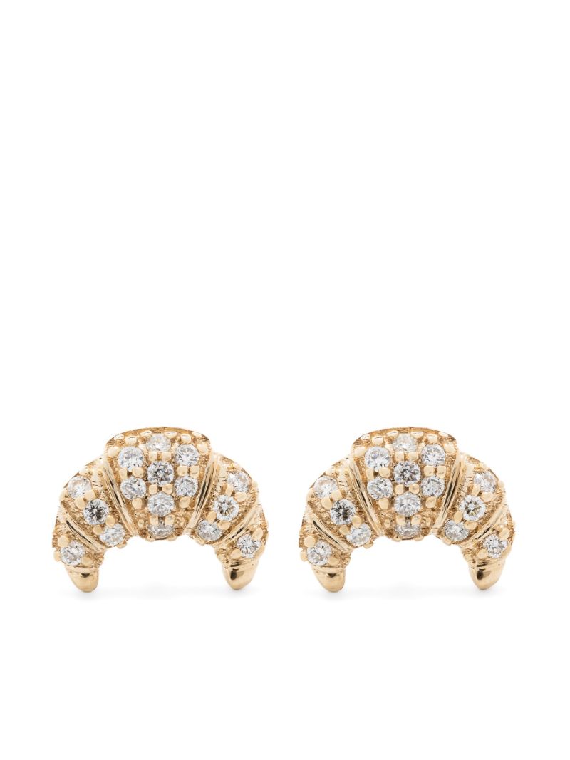 14k Yellow Gold Croissant Diamond Earrings