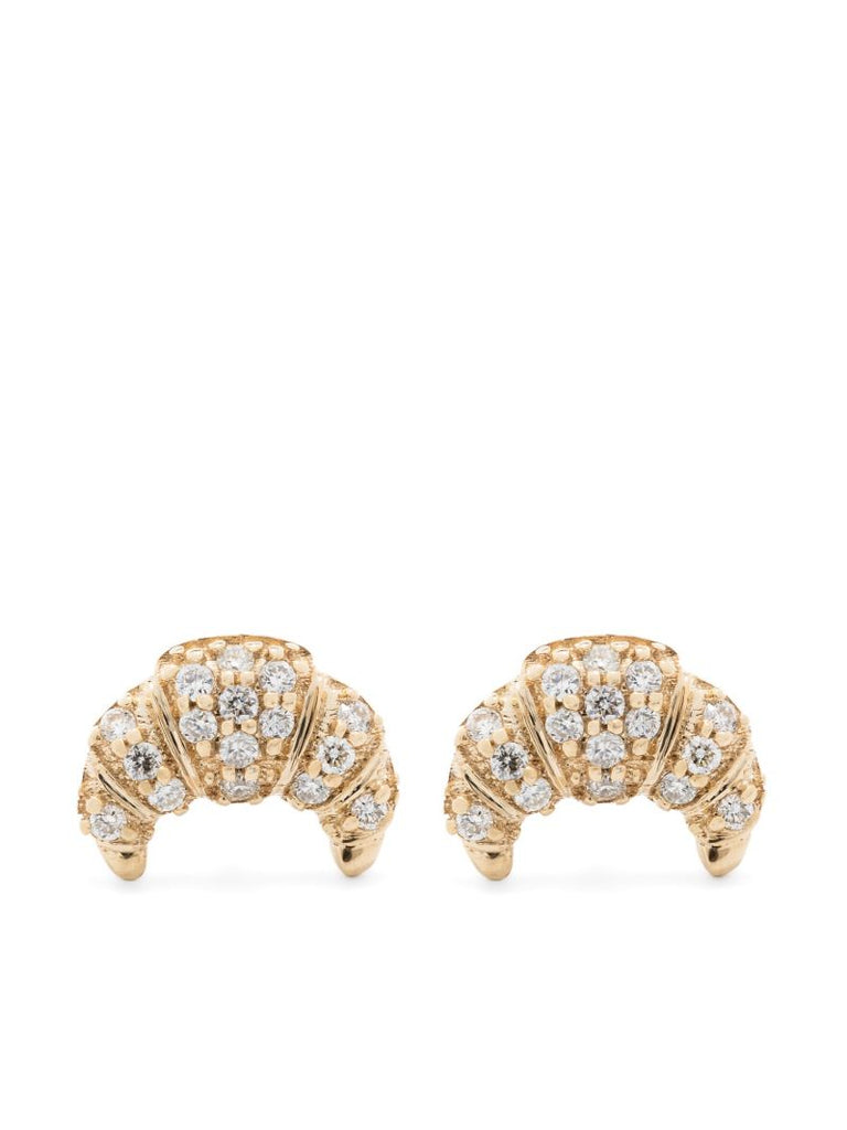 14k Yellow Gold Croissant Diamond Earrings